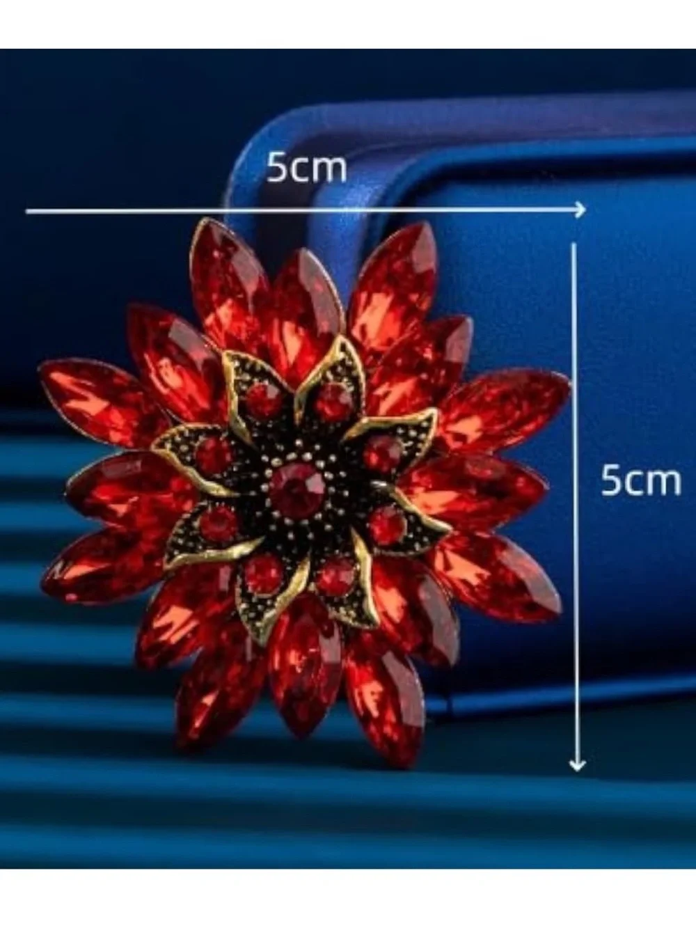 Anthropologie Red Crystal Floral Brooch Pin